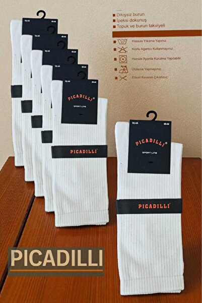 Picadilli PAMUK ORGANİK TENİS SPOR ÇORAP ESNEK LASTİKLİ RAHAT ÇORAP 6LI PAKET