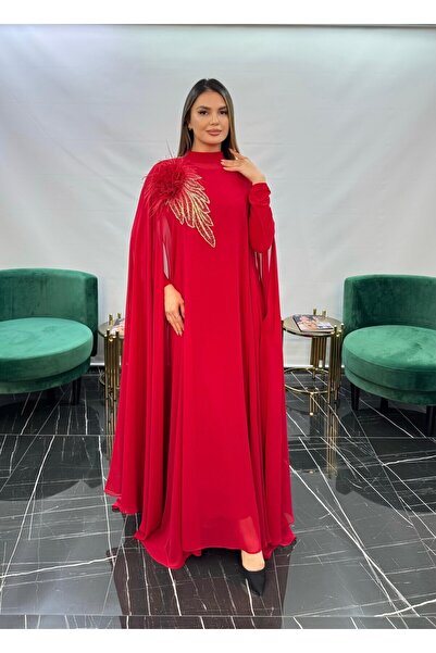 White Corner 3185 Collar Hand-Made Embroidered Flower Detail Design Dress