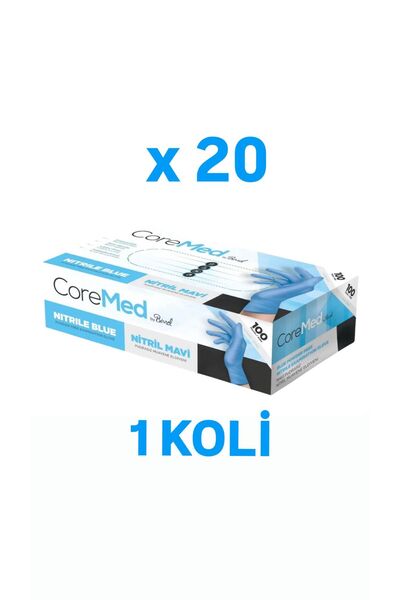 COREMED Mavi Nitril Muayene Eldiveni Pudrasız 1 Koli 20 Paket - Large