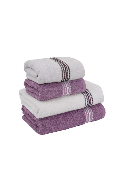 Acacia Set de 4 prosoape de baie din bumbac Elvin 70x140cm X2 / 50x90cm X2 Liliac - Alb