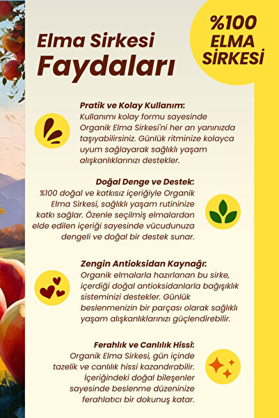 Mim and More Elma Sirkesi - Organik, Doğal Fermantasyon, %100 Doğal, Katkısız, 250 ml
