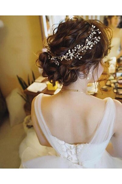 Genel Markalar Gelin Tacı Gelin Saç Aksesuarı Incili Gelin Tacı AYNALI KRİSTAL PARLAK TAŞLİ 28-30CM UZUNLUK