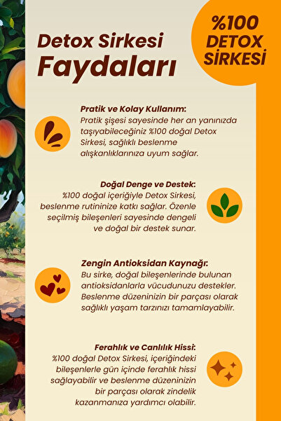 Mim and More Detox Sirkesi - Doğal Fermantasyon, %100 Doğal, Katkısız, 250 ml