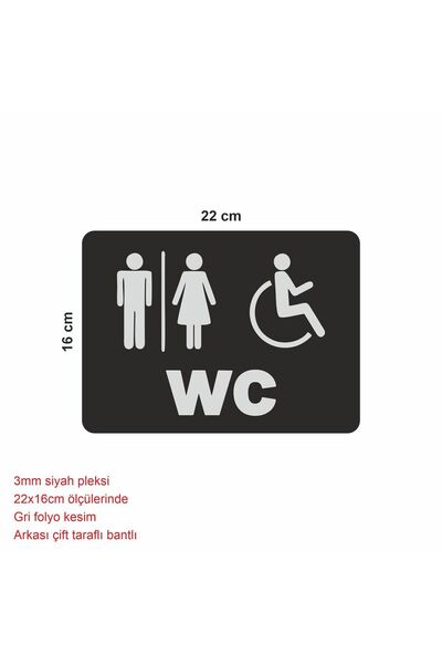 starthediyelik Wc Yönlendirme Tabelası Siyah Pleksi Bay&Byn&engelli 22x16cm