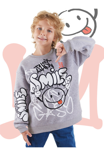Denokids Graues Just Smile Sweatshirt für Jungen