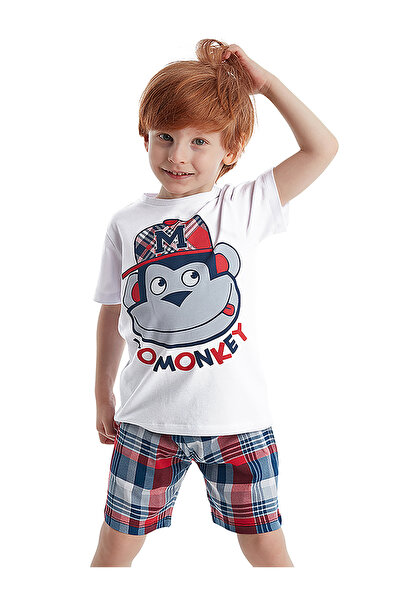 Denokids Monkey Plaid Boy's T-shirt Shorts Set