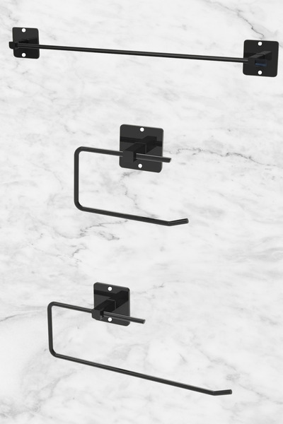 eldiven matik Yapışkanlı 3’lü Set Havlu Askısı Tuvalet Kağıdı Askılığı Ve Rul...