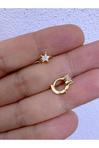Arescollection zirkon taşlı yıldız tragus 1 adet 6 mm mini halka piercing