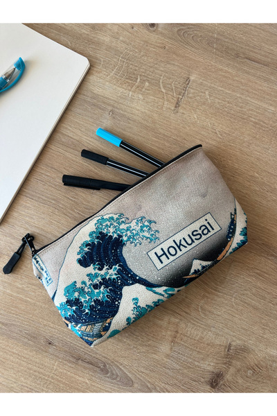 pamukcanta حامل أقلام كاتسوشيكا هوكوساي كبير الحجم قابل للغسل - مقاس 22 × 12 ...