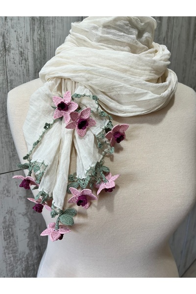 KAFTAN TAKI TASARIM Tığ Işi Pamuklu Fular 41x1.50cm