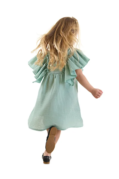 Denokids Green Muslin Frilly Floral Patterned Baby Girl Summer Dress