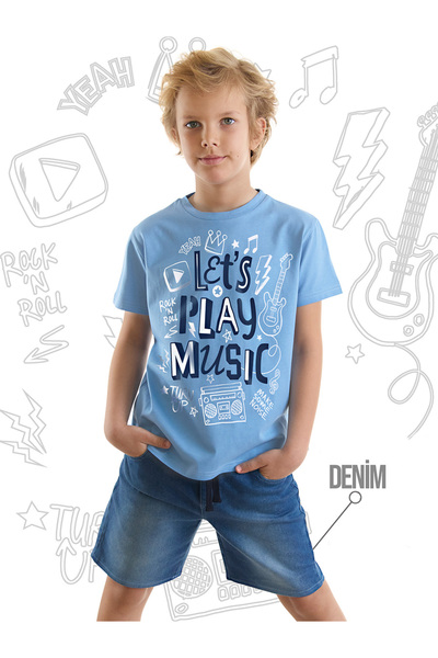MSHB&G Set tricou și pantaloni scurți din bluz pentru băiat, albastru bleumarin
