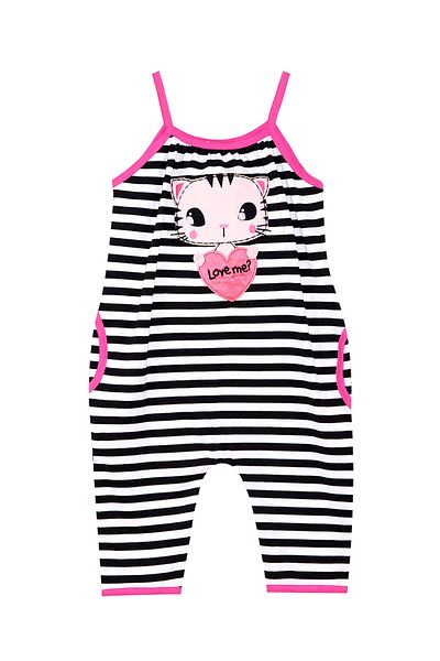 Denokids Смугастий комбінезон для дівчинки Love Me на бретелях з котиками