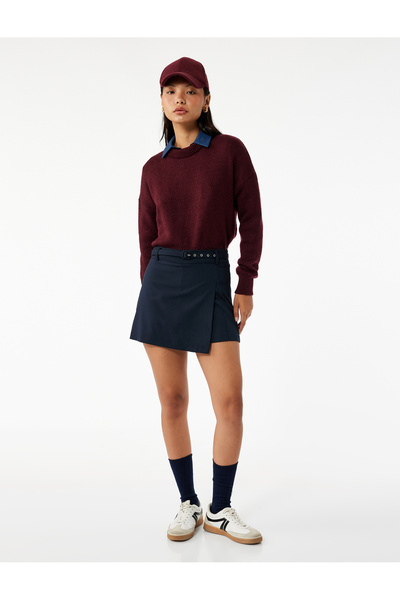 Koton Long Sleeve Crew Neck Asymmetric Cut Sweater