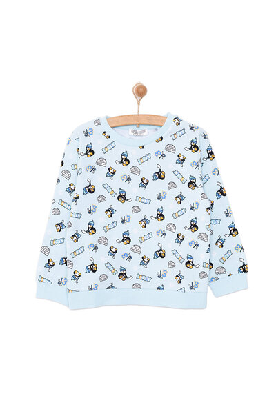 ebebek Hello Baby HelloBaby Erkek Bebek Sweatshirt Şardonlu Penguen Desenli Çıtçıtlı Bisiklet Yaka Uzun Kol Desenli