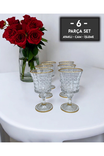 gkzglass home dekor New Year Orkide Cam Yaldızlı Kahve Yanı Su Bardağı Su Tak...