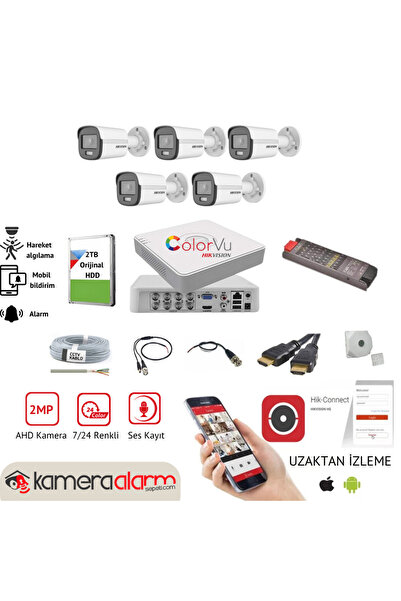 kamera alarm sepeti HIKVISION 5 Kameralı, Gece Gündüz Renkli Görüşlü, Ses Kay...
