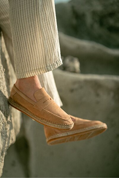 by selvi Lukka Shoes Ανδρικά παπούτσια Loafer από γνήσιο δέρμα σε ροζ μπεζ σουέντ εσπαντρίλια