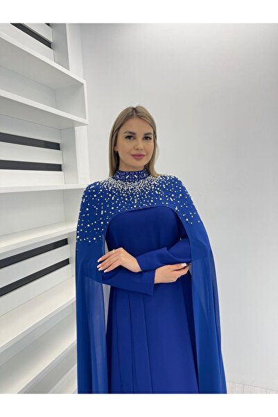 White Corner 2858 ŞİFON ÜZERİ İNCİ İŞLEMELİ ELBİSE