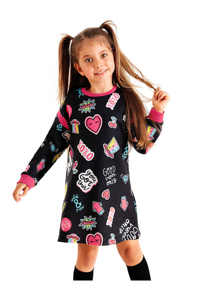 MSHB&G Good Vibes Black Girl's Long Sleeve Dress