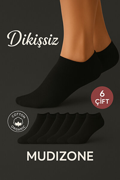 Mudizone 6'lı Siyah Dikişsiz Unisex Sneakers Bilek 6 Çift Çorap