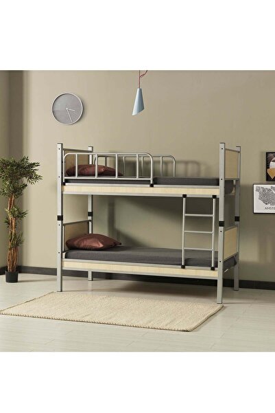 AKSviva Yurt Genç Çocuk Odası Metal Ahşap Ranza Ve Karyola 90x190