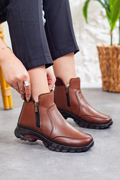 DERİMİSS Kadın Ekstra Esnek Hakiki Deri Kaymaz Taban Soğuk Geçirmez Bot