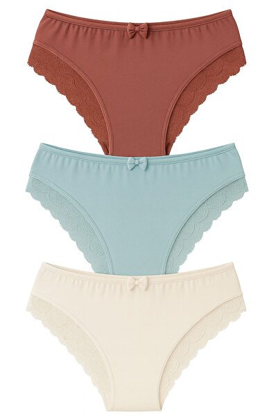 MAVİ QUMSAL Μπροστινό βαμβακερό σετ Bato με δαντέλα στην πλάτη, 3 τεμαχίων