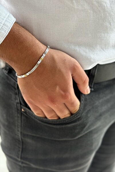 Utku Kuyumculuk 14 Ayar Beyaz Altın İnce Erkek Bileklik