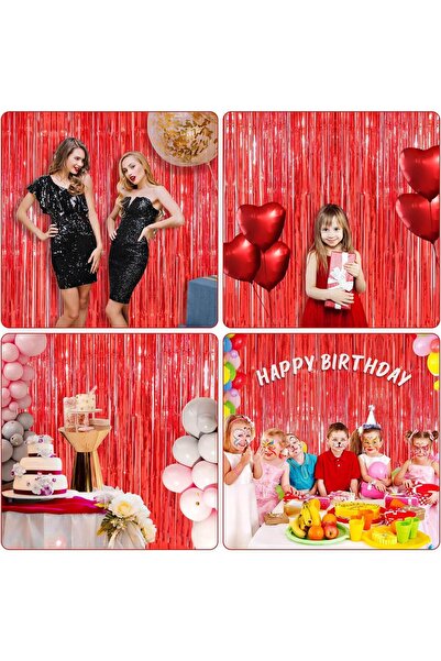 Deniz Party Store New Year's Metalized Background Curtain Red Color 90 cm * 200 cm (Two Sides Are Colorful)