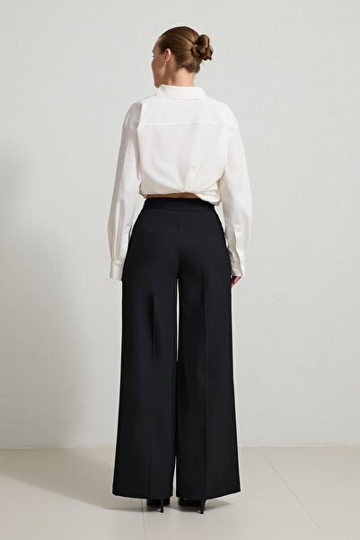 Setre Pantaloni largi cu talie neagră, cu detaliu elastic, fermoar lateral și croială confortabilă