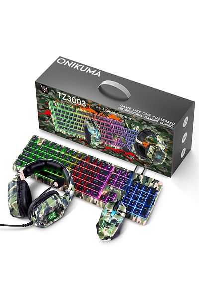 Onikuma K 8 3-in-1 Gaming Combo Set with Wired Headset, 7-Color Light Mouse, 104-Keys Cool Keyboard