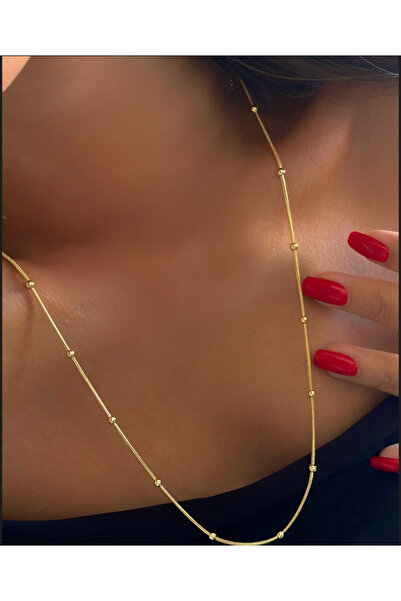 Butik XUping 14k altın renk sıra boncuklu zincir kolye 60 cm