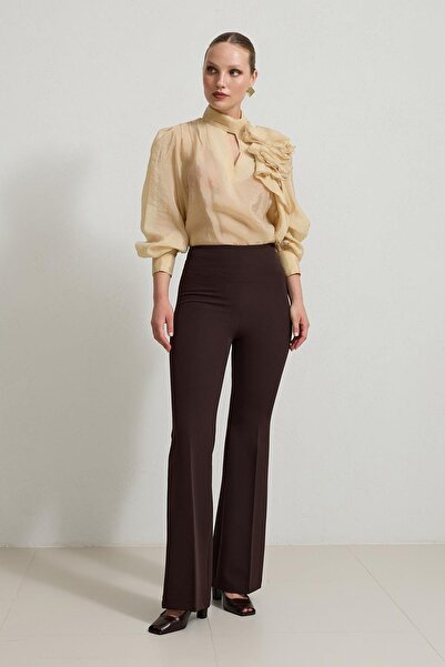 Setre Çikolata Rahat Kesim Tam Kalıp İspanyol Paça Pantolon