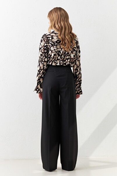 Setre Pantaloni negri cu talie detaliată, cu buzunare, croiala largi