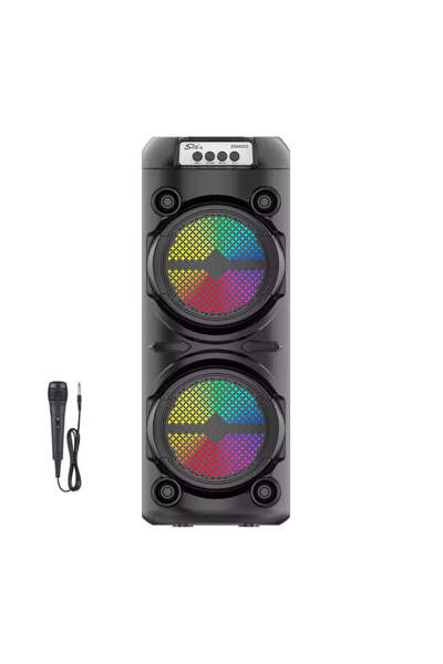 Blasko Boxa Bluetooth cu Acumulator 2x10W PMPO, Difuzoare HDQ, Lumini LED, Microfon Karaoke