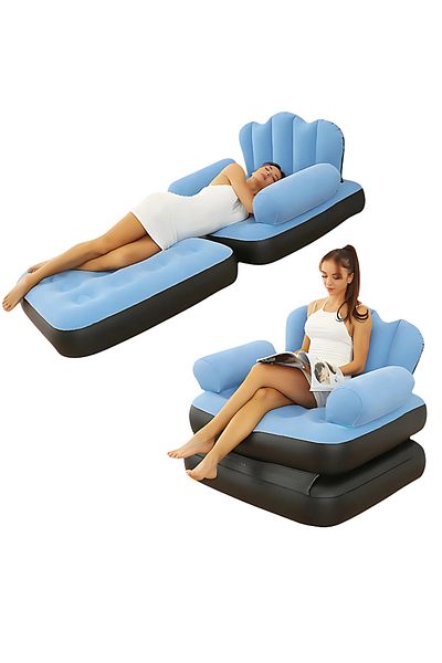 Blasko 2-in-1 Inflatable Armchair with Pump Included – Sofa & Foldable Lounger, Velvety