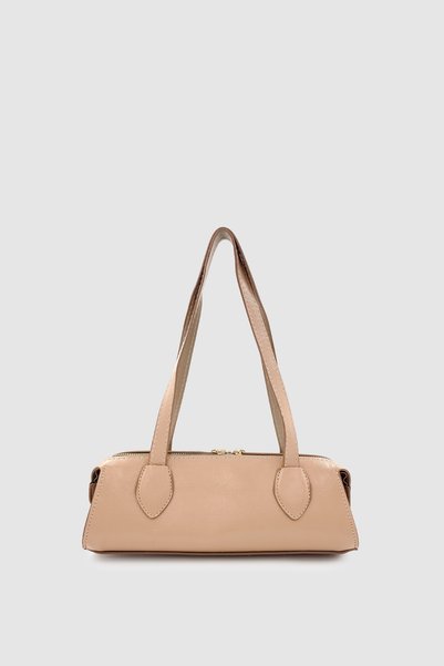 Wuclo Nalya Wrinkled Textured Zippered Patent Leather Hand and Shoulder Bag Mink