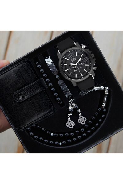 wesscollection Su Geçirmez Erkek Kol Saati Kartlık Tesbih ve Bileklik Seti