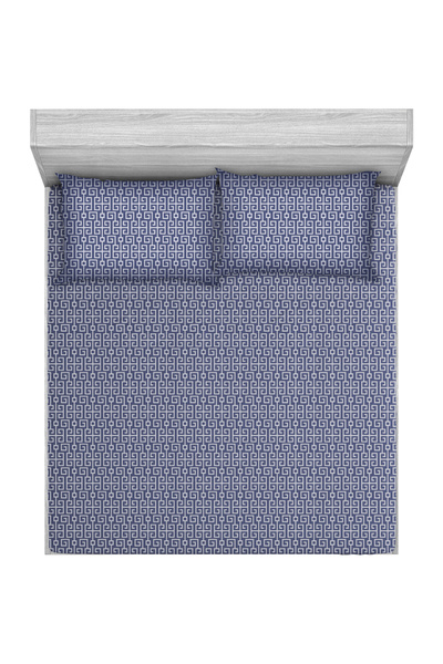 Leruum London Blue Double Sheet Set - 100% Cotton, Elastic Sheet (160x200) and 2 Pillowcases (50x70)