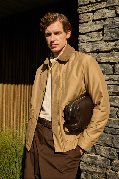 Danger Men's Contrast Collar Coat Jacket Beige