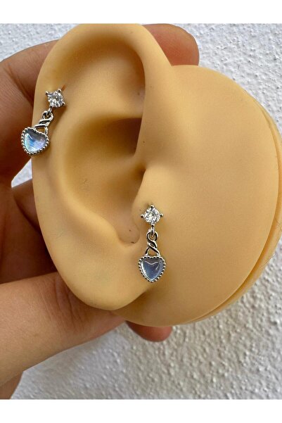Arescollection zirkon taşlı kalp sallantılı tragus helix lobe uyumlu 1 adet piercing