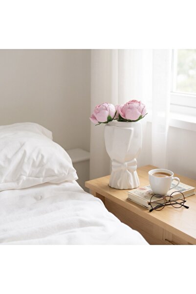 BASSDEKOR Beton - Kurdeleli Vazo - Krem