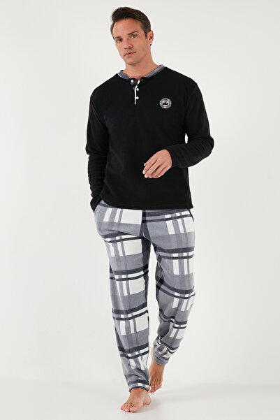 Buratti Σετ πιτζάμες χειμερινής φλις με καρό κανονική εφαρμογή με κουμπιά Crew Neck Ανδρικό ΣΕΤ ΠΙΤΖΑΜΑ 609