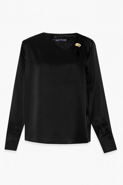 Setre Black Collar Accessory Detailed Long Sleeve Relaxed Cut Blouse
