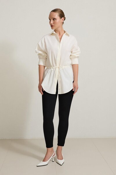 Setre Ecru Waist Drawstring Detailed Long Sleeve Shirt