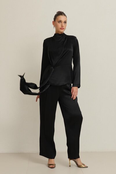 Setre Black Tie Detail Long Sleeve Blouse