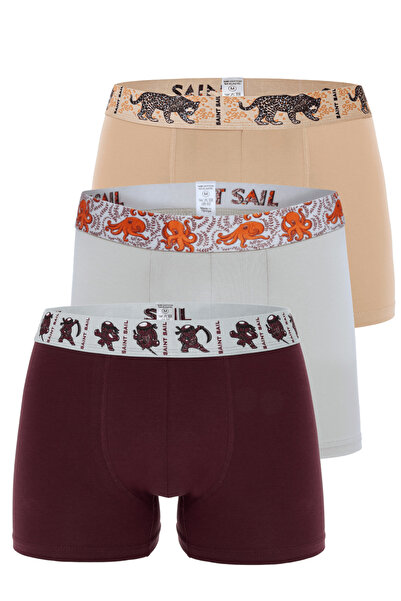 Saint Sail Pamuklu Likralı Esnek Kumaşlı Baskılı Renkli Desenli 3'lü Set Erkek Boxer