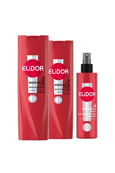 Elidor Hair Care Shampoo Brazilian Keratin Therapy 400 ml X2 + Liquid Hair Care Milk 200 ml X1