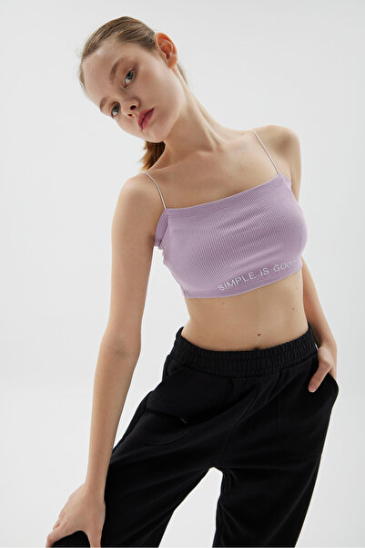 Mood Lab Kadın Crop Atlet Bra Lastik Ip Askılı Lila